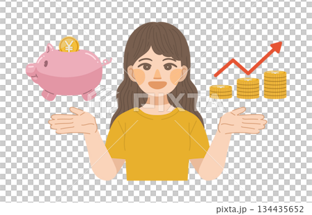 貯金が増えて笑顔になる女性のイラスト 貯金が増えて笑顔になる女性のイラスト 134435652