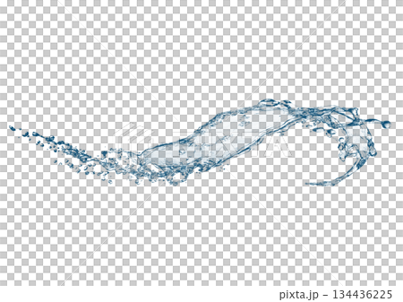 3D illustration of dynamic shapes of transparent water splashes and waves 134436225