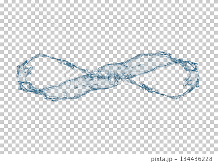 3D illustration of dynamic shapes of transparent water splashes and waves 134436228