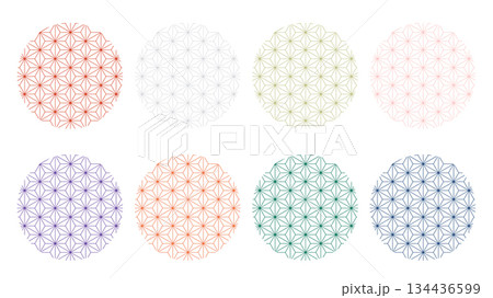 Collection of eight circular Asanoha patterns in various pastel and bold colors Collection of eight circular Asanoha patterns in various pastel and bold colors 134436599