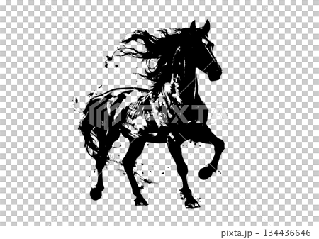 インクで描いた抽象的な馬のシルエットのイラスト インクで描いた抽象的な馬のシルエットのイラスト 134436646
