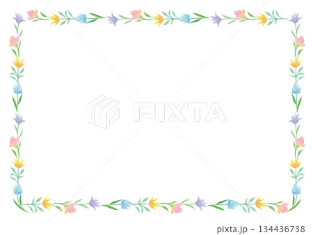 水彩の優しい4色の花の長方形フレーム 134436738