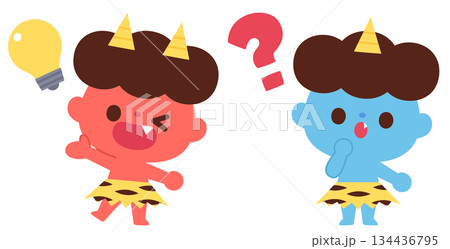 閃く赤鬼と首をかしげる青鬼 134436795