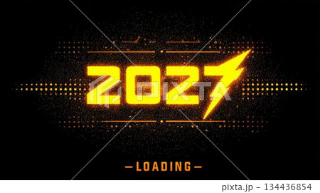 Countdown to 2027 with vibrant glowing display and lightning symbol showcasing anticipation for the new year 134436854