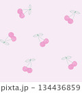 ペンで描いた淡いピンクのさくらんぼのシームレスパターン 134436859