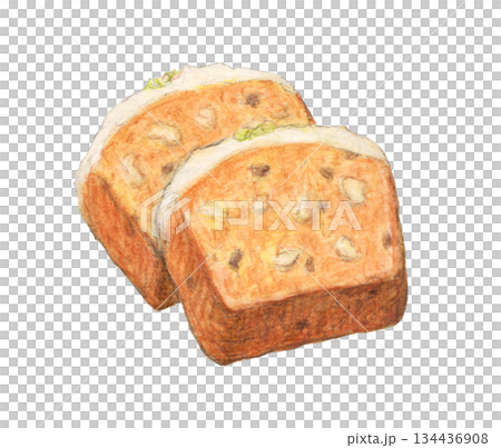 くるみとレーズン入りキャロットケーキ　水彩色鉛筆イラスト 134436908