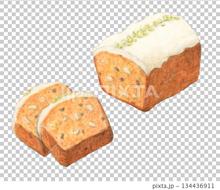 くるみとレーズン入りキャロットケーキ　水彩色鉛筆イラスト 134436911