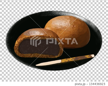 Tea manju (1 piece and cross section) with plate 134436923