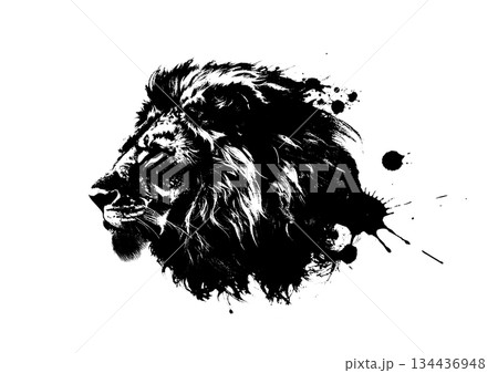 インクで描いた抽象的なライオンのシルエットのイラスト 134436948