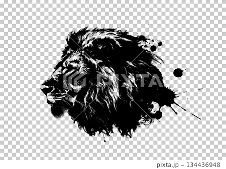 インクで描いた抽象的なライオンのシルエットのイラスト 134436948