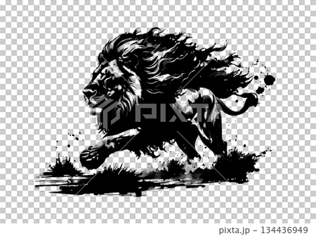 一幅抽象獅子輪廓的墨水畫 134436949