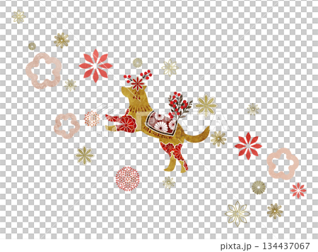 花朵和日本圖案的狗 134437067