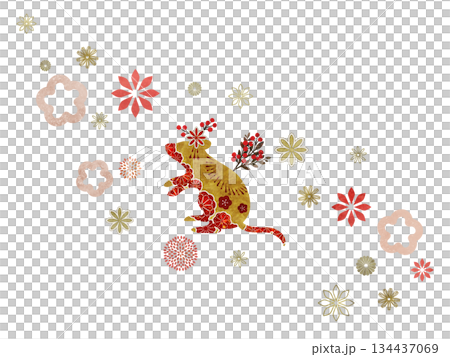 花卉和日本圖案老鼠 134437069