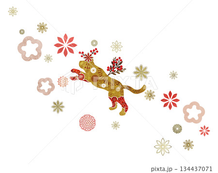 花と和柄の虎 134437071