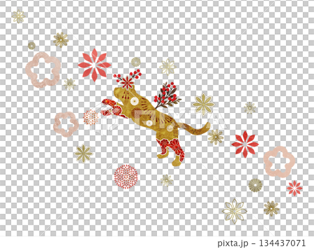 花と和柄の虎 134437071