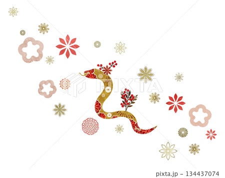 花と和柄の蛇 134437074
