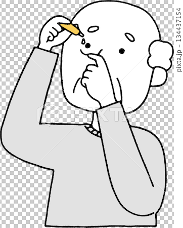 一位老年男子指著單色的眼藥水 一位老年男子指著單色的眼藥水 134437154