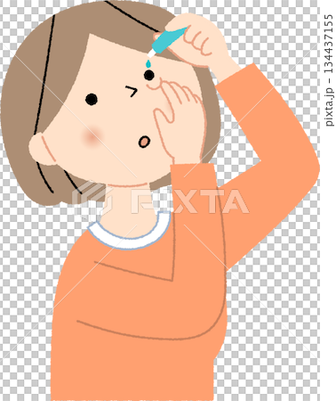 Woman pointing to eye drops 134437155