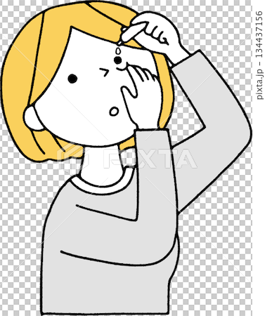 Monochrome woman pointing at eye drops Monochrome woman pointing at eye drops 134437156