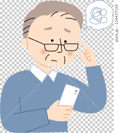 スマホの画面が見にくいシニア男性 134437159