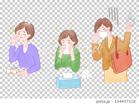 A woman suffering from hay fever and cold-like symptoms A woman suffering from hay fever and cold-like symptoms 134437218