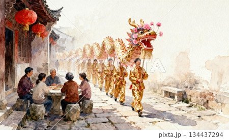 a family of a walk in a town 134437294