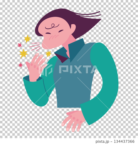くしゃみをする人のイラスト くしゃみをする人のイラスト 134437366