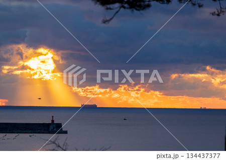 大船渡湾の日の出風景 134437377