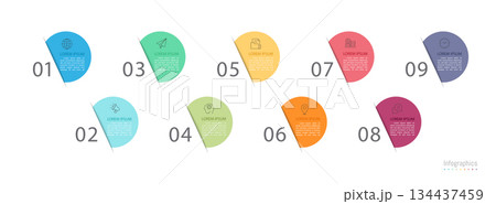 Infographic 9 options design elements for your business data. Vector Illustration. 134437459
