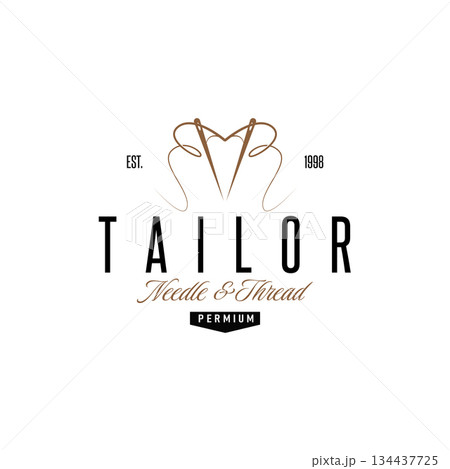 Tailor Logo, Needle and Thread Vector, Retro Vintage Simple Minimalist Old Inspiration Design Tailor Logo, Needle and Thread Vector, Retro Vintage Simple Minimalist Old Inspiration Design 134437725