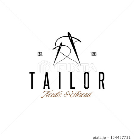 Tailor Logo, Needle and Thread Vector, Retro Vintage Simple Minimalist Old Inspiration Design 134437731