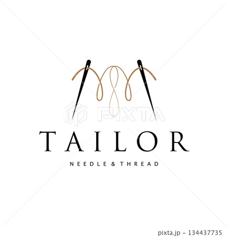 Tailor Logo, Needle and Thread Vector, Retro Vintage Simple Minimalist Old Inspiration Design Tailor Logo, Needle and Thread Vector, Retro Vintage Simple Minimalist Old Inspiration Design 134437735