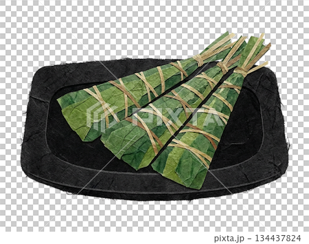 和紙で表現した縦長のちまきの切り絵風イラスト 134437824
