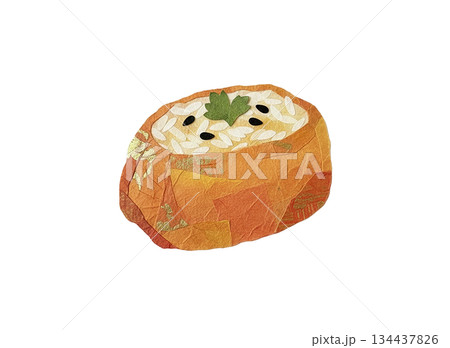 和紙で表現したいなり寿司の切り絵風イラスト 134437826