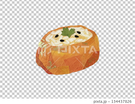 和紙で表現したいなり寿司の切り絵風イラスト 134437826