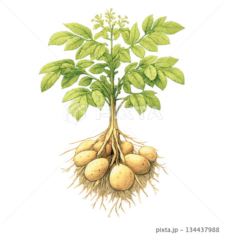 栽培されたじゃがいもの根付きイラスト背景透過 134437988