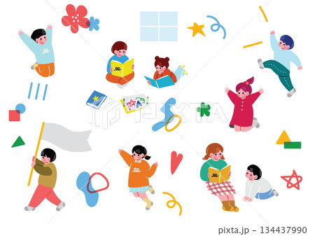 可愛い子供達のイラストセット 可愛い子供達のイラストセット 134437990