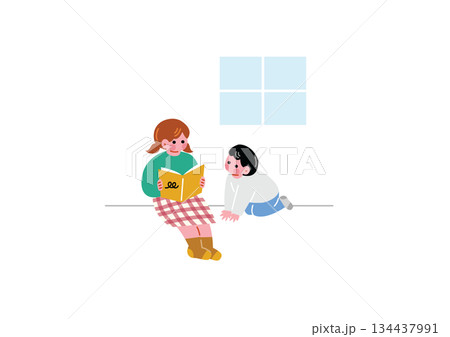 絵本を読む子供のイラスト 絵本を読む子供のイラスト 134437991