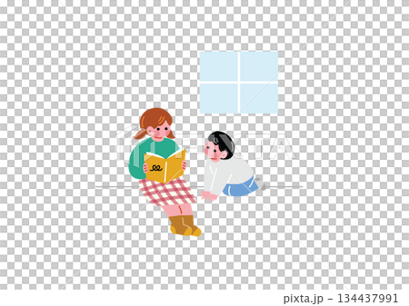 絵本を読む子供のイラスト 絵本を読む子供のイラスト 134437991