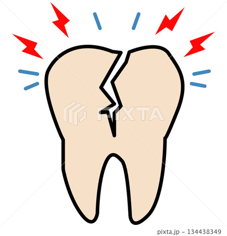 Cracked tooth icon. Healthy tooth sign. flat style. 134438349