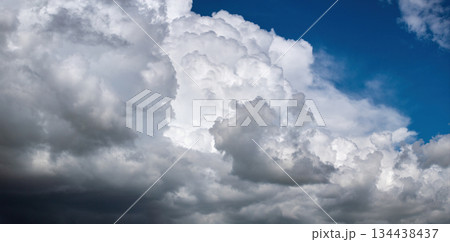 Blue sky with white clouds. Bright summer skyscape 134438437