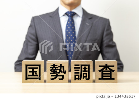「国勢調査」と書かれたブロックとビジネスマン 134438617