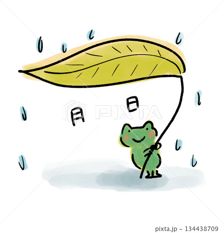 日付を書ける、かわいい雨宿りカエル 134438709