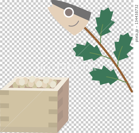 節分のイワシ飾りと豆のイラスト素材 134438732