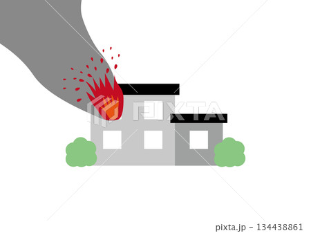 灰色の煙が上がるシンプルな住宅の火事のイラスト 灰色の煙が上がるシンプルな住宅の火事のイラスト 134438861