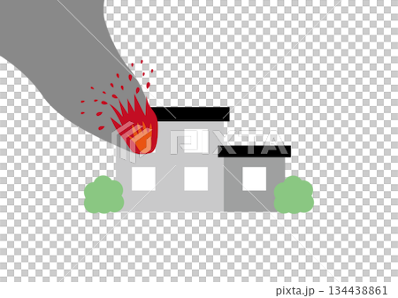 灰色の煙が上がるシンプルな住宅の火事のイラスト 灰色の煙が上がるシンプルな住宅の火事のイラスト 134438861