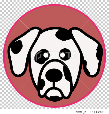 Illustration of a Dalmatian dog's face with a circular background Illustration of a Dalmatian dog's face with a circular background 134439088