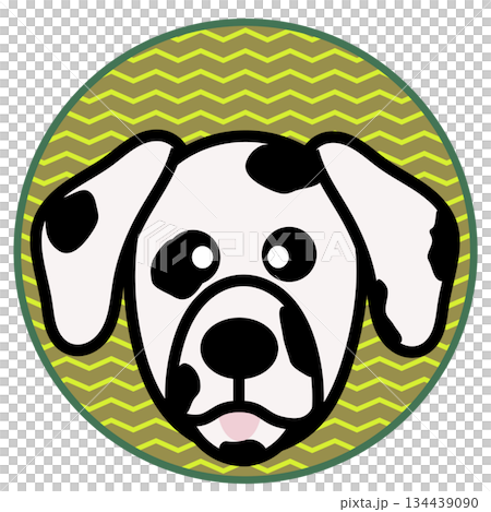 Illustration of a Dalmatian dog's face with a circular background Illustration of a Dalmatian dog's face with a circular background 134439090