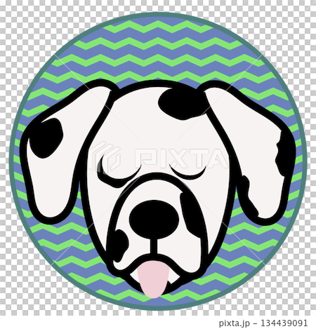 以圓形為背景的達爾馬提亞犬面部插圖 以圓形為背景的達爾馬提亞犬面部插圖 134439091