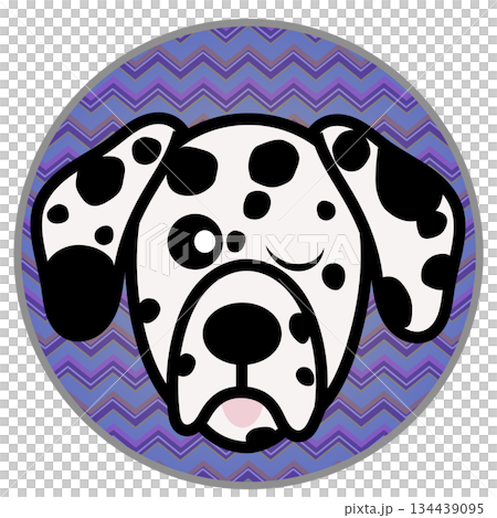 Illustration of a Dalmatian dog's face with a circular background Illustration of a Dalmatian dog's face with a circular background 134439095